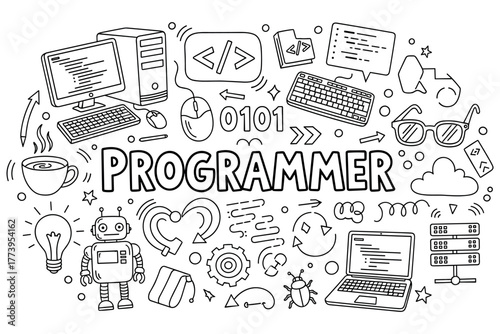 Programmer doodle: coding tools and symbols for technology enthusiasts