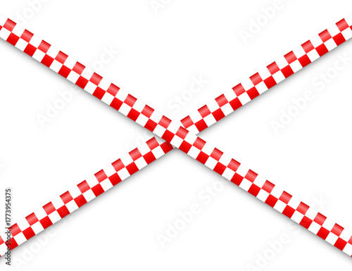 Barricade construction tape. Red police warning line, brightly colored danger or hazard stripe, ribbon. Restricted area, zone. Attention symbol. Vector illustration