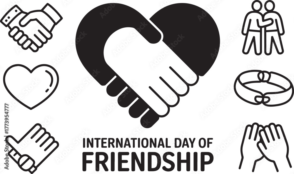 Obraz premium International Day of Friendship concept handshake heart friends icons transparent background