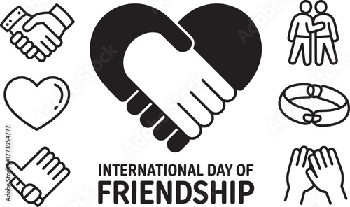 International Day of Friendship concept handshake heart friends icons transparent background