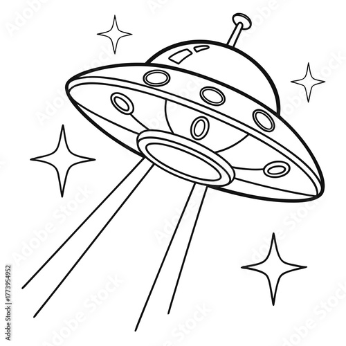 Ufo flying spaceship. World UFO Day. Flying saucer. Vector, UFO Glow and Sparkle Retro Design