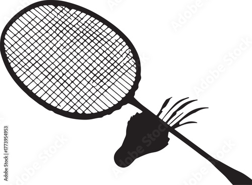 Hand drawn badminton racket silhouette sport equipment vector illustration isolated