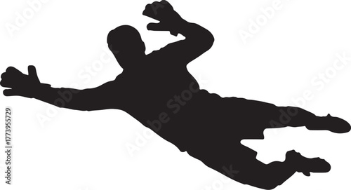 Dramatic soccer goalkeeper save silhouette against a clean white background design