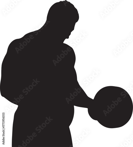 Silhouette of a strong man lifting weight for fitness training