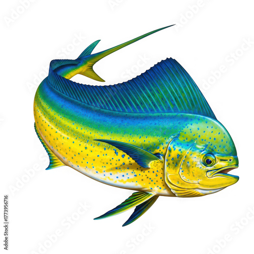 Colorful mahimahi fish isolated on transparent background, a vibrant sea creature