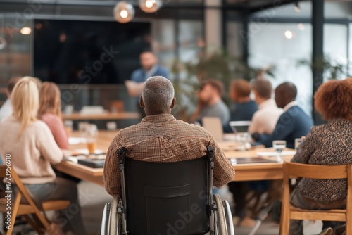 Empowering workplace inclusion collaborative meeting with diverse participants modern office business event professional environment attendee perspective