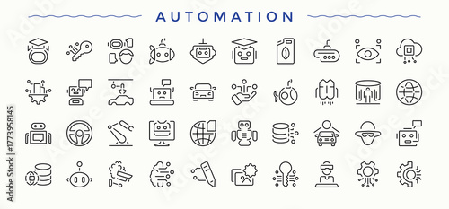 Automation linear icon set. Technology thin icons set. Isolated icons. Ai linear icon collection. Editable vector illustration.
