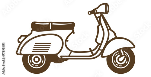 Classic brown scooter illustration on a white background in a vintage style image