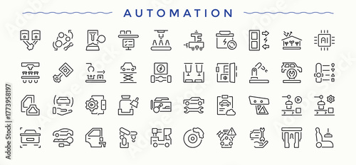 Automation icon set. Tech trendy minimal icons. Outline icons in linear style. Optimization icon set. Editable stroke. Vector collection.