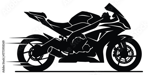Sleek motorcycle silhouette speeding with motion blur effect in black and white vector art