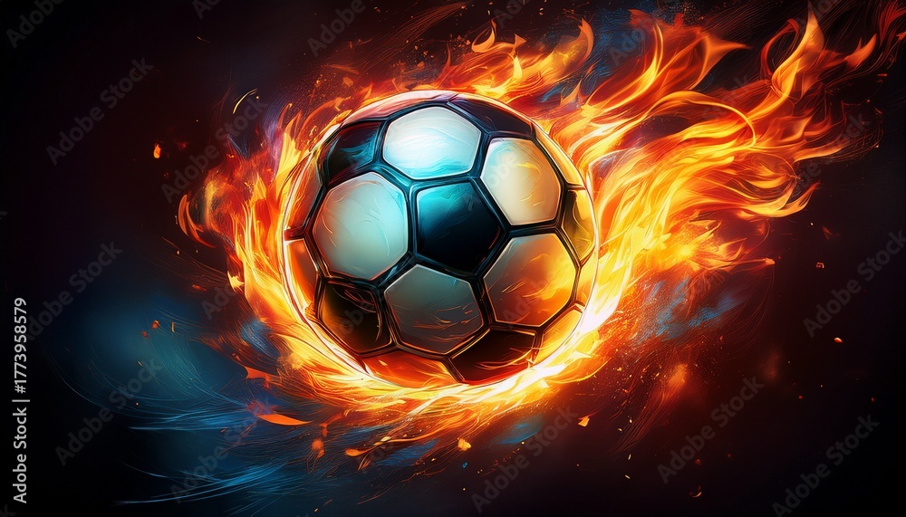 Fototapeta premium soccer ball in flames