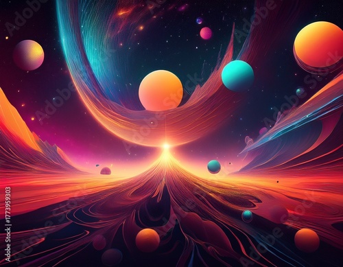 abstract space scene with vibrant orbs