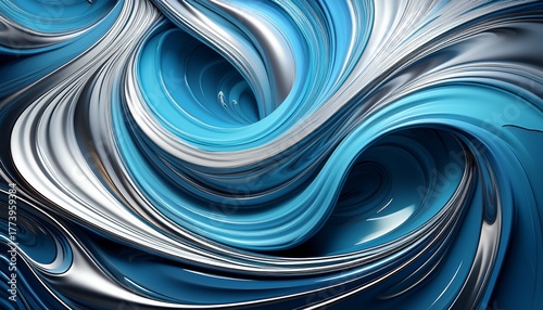 abstract liquid swirl in light blue and silver