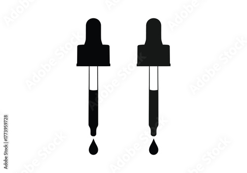 Two droppers with drops scientific lab equipment icon symbol vector