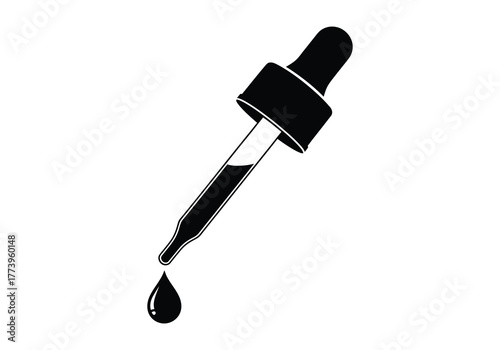 Ink dropper dripping dark liquid essential oil tool medical pipette medicine vector