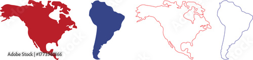 North and South America Map Silhouette and Outline Vector Set