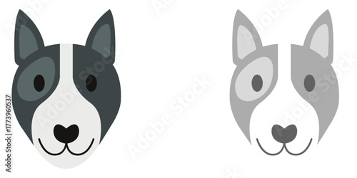 Set of Border Collie dog head vector illustrations in flat design style.