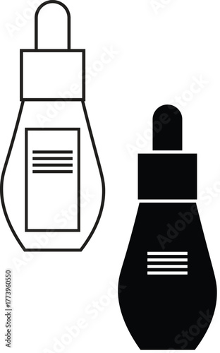 Serum bottle with dropper icon for beauty or skincare products isolated on transparent background.