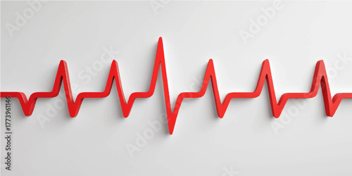 Red heart symbol on a white background with a vibrant red heartbeat line, showing a pulse graph or ECG wave that represents medical health and life rate on a chart