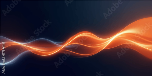 Dynamic light waves flow across the black backdrop, illustrating an abstract vector pattern with a glowing energy curve effect