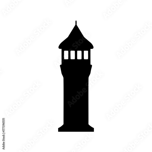 Silhouette image of a medieval watchtower, architectural building and defense structure