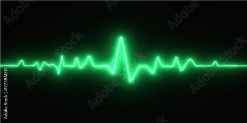 The ECG heart beat line on a green medical monitor illustrates the pulse and life rate wave chart for health and medicine technology in a hospital setting