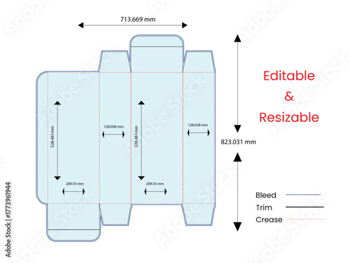 Packaging Box Die Cut Template With Dimensions And Bleed Trim Crease Lines layout
