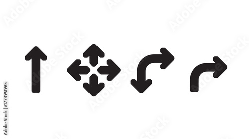Set of black arrow icons simple flat vector glyphs for navigation and direction isolated on white background