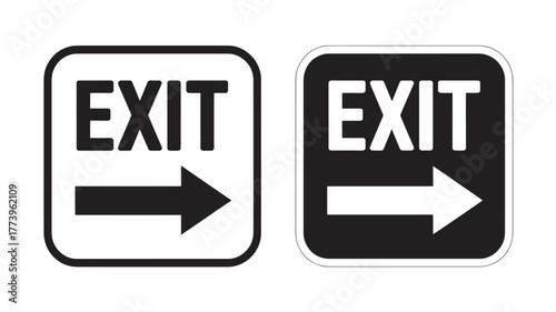 Exit sign vector illustration showing direction with arrow available in black and white for versatile use