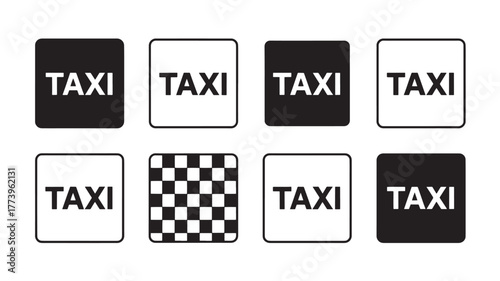 Taxi sign icon set black and white vector illustration isolated on white background