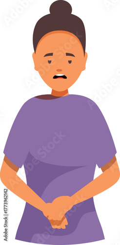 Woman experiencing discomfort from stomach ache, possibly due to menstruation, indigestion, or other health issues