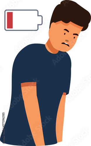 Young man feeling fatigue and burnout, symbolizing lack of motivation and energy
