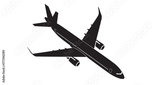Airplane vector silhouette commercial jet illustration for travel and transportation concepts isolated on white background