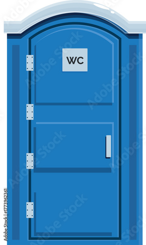 Plastic portable toilet cabin isolated on white background, providing temporary restroom facilities