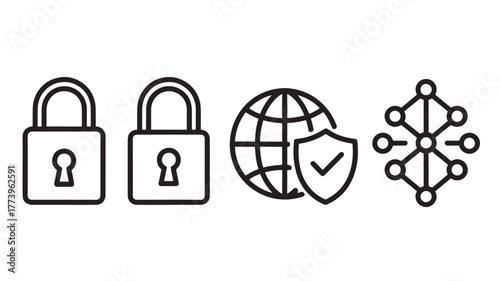 Set of security icons simple line vector design elements for web and mobile apps isolated on white background