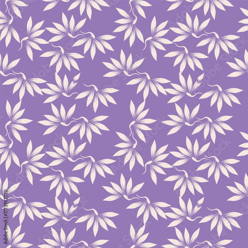 Floral botanical vector texture pattern with flowers and leaves. Seamless pattern can be used for wallpaper, pattern fills, web page background, surface textures.