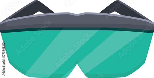 Safety glasses with green lenses providing protection against harmful radiation during professional activities