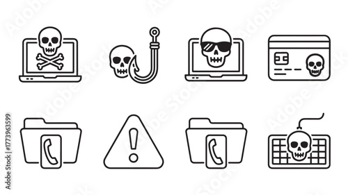 Set of cyber crime icons simple line vector illustration for internet security isolated on white background