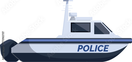 Police patrol boat equipped with navigation and communication systems, ensuring safety and security in coastal waters
