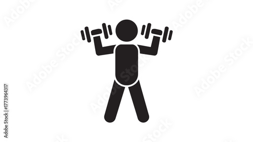 Stick figure lifting dumbbells a simple black vector icon perfect for fitness and exercise related designs
