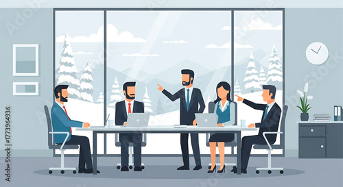 Business Meeting Teamwork Corporate Strategy in Modern Office