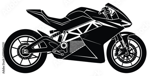 Sleek black and white motorcycle vector illustration showcasing modern design and power style