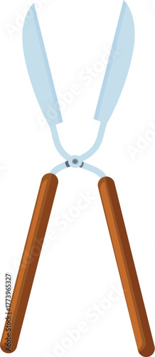 Sharp gardening scissors with wooden handles, ideal for pruning plants and maintaining a tidy garden