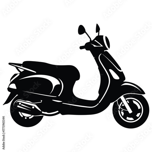 Sleek black and white scooter illustration showcasing vintage italian design elements