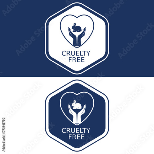 Cruelty free product label with rabbit in heart shape on hands vector design