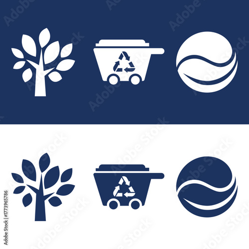 Environmental icons representing sustainability and conservation efforts shown