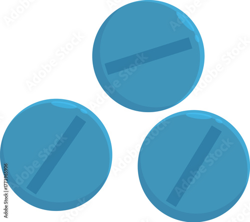 Three blue pills symbolizing medicine, healthcare, and pharmaceutical treatment