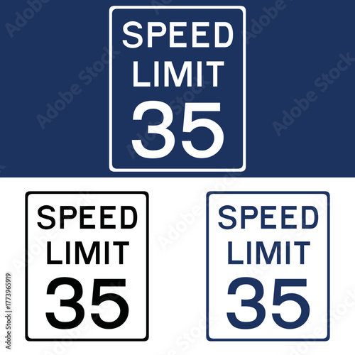Speed limit sign indicating a maximum speed of thirty five miles per hour