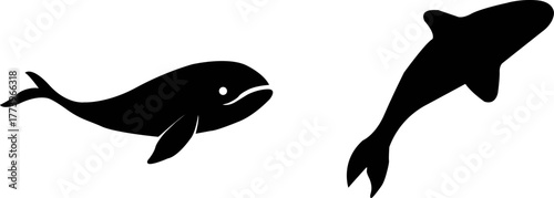 Two whales swimming together in the ocean silhouette