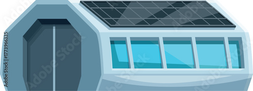 Modern building with solar panels on the roof generating sustainable electricity, showcasing innovative architecture and eco friendly technology